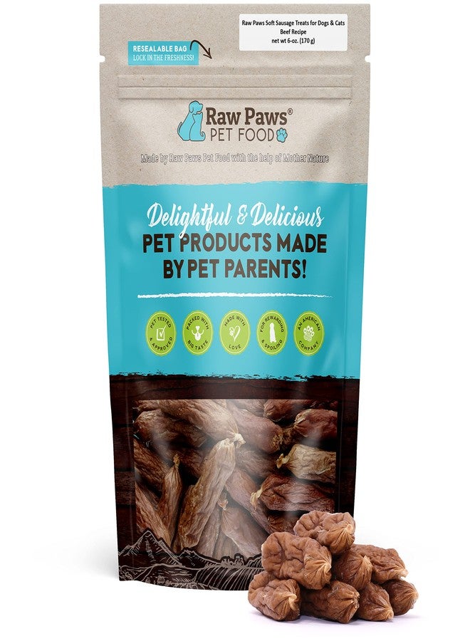 Raw Paws Grain-Free Soft Sausage Treats for Dogs & Cats - Beef Recipe, 6-oz - Made in USA - Great for Training Puppies or as a Reward - Beef Jerky for Dogs - Soft Cat Treats - Image 1